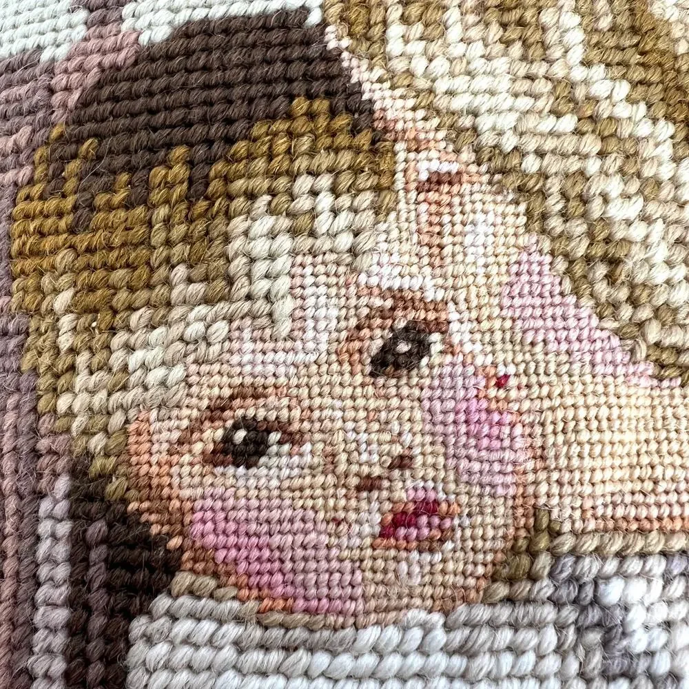 Wool Needlepoint Mother Child Pillow Lillian Vernon VelvetHandmadeBeautiful VTG